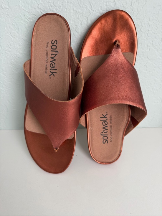 SoftWalk Shoes - SoftWalk “Chandler” Copper Metallic Slide Sandals